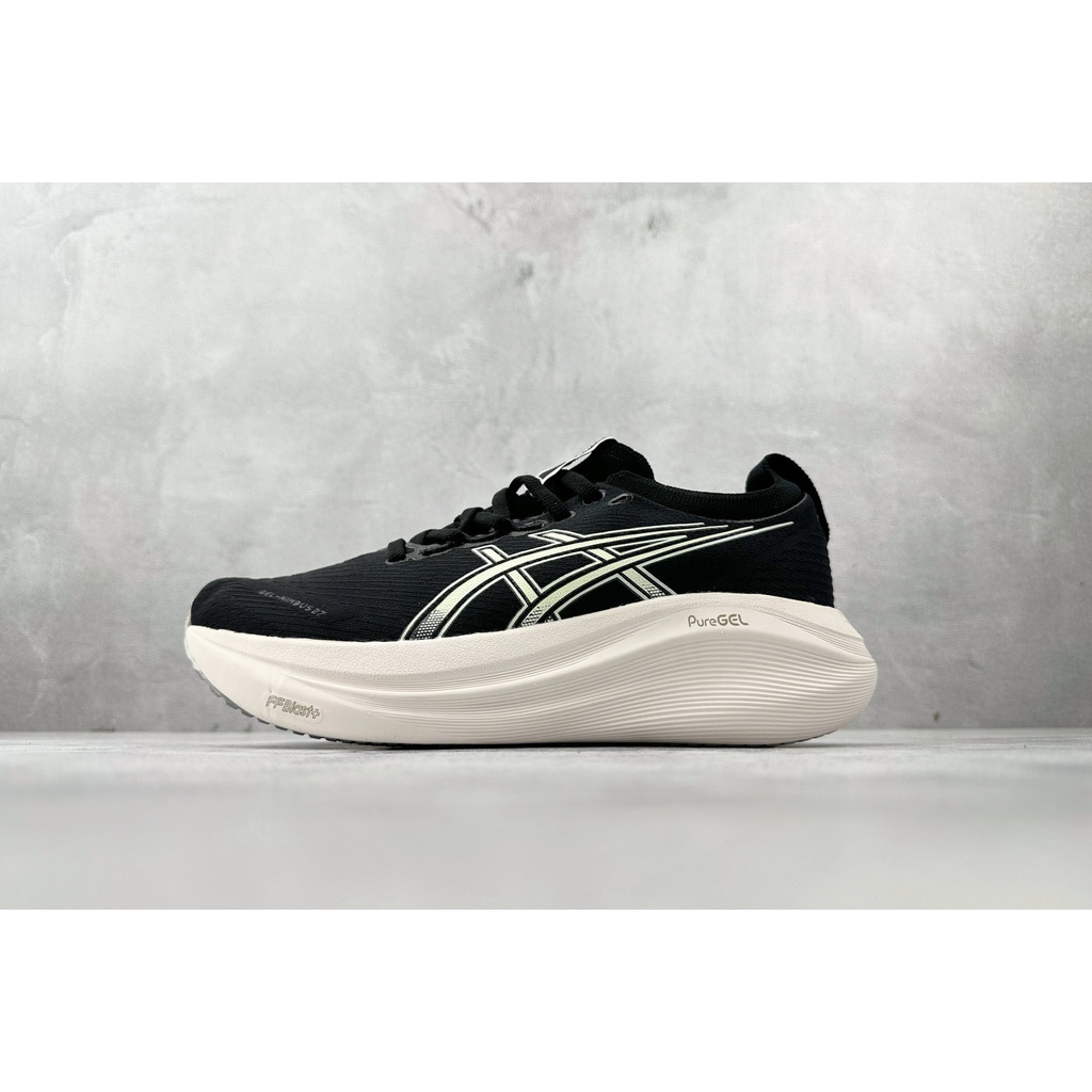 Asics GEL-NIMBUS 27 Wide Last รองเท้าวิ่งสีดําสีขาวกันกระแทกรองเท้าผ้าใบ Marathon Training รองเท้า B