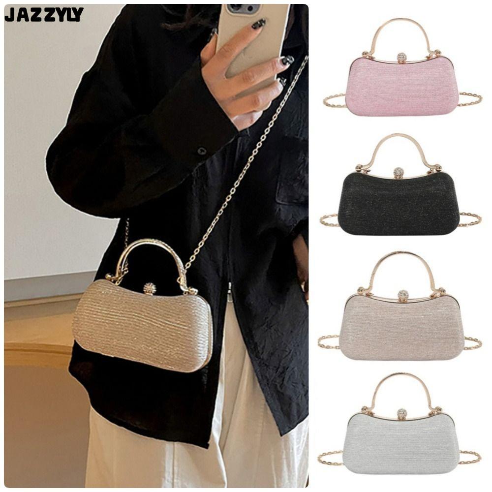 กระเป๋าคลัตช์ออกงาน JAZZYLY แบบหรู ประดับลูกปัดและเพชรเทียม พร้อมสายโซ่ เหมาะสำหรับงานแต่งงาน งานเลี้ยง และปาร์ตี้