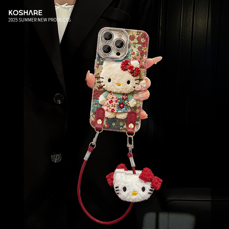 ดอกไม้ kt Cat ตุ๊กตา Lanyard เหมาะสําหรับ Apple 16 เส้นด้ายขนนกเคสโทรศัพท์ ipone17proma การ์ตูนน่ารั