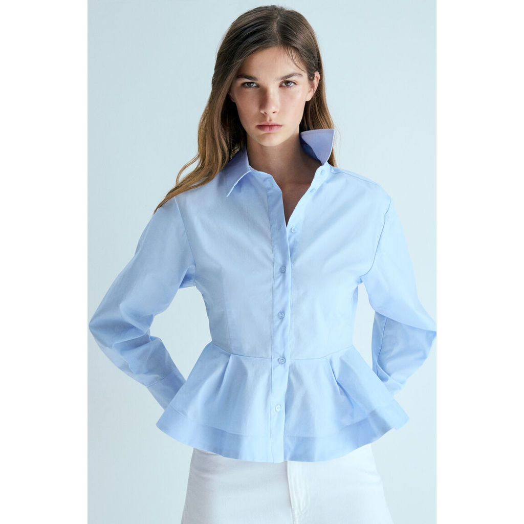 H&M(เอชแอนด์เอ็ม) เสื้อเชิ้ตป็อปลินทรงเพปลัม Women Poplin peplum shirt 1340249_1