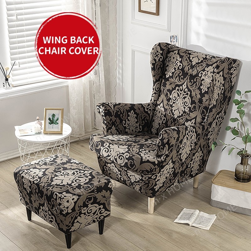 Wingback ผ้าคลุมเก้าอี้ 2 ชิ้นยืดพิมพ์ปีกกลับเก้าอี้โซฟา Slipcover ล้างทําความสะอาดได้ Wingback Armchair Slipcovers เฟอร์นิเจอร์ Protector – โปรปัง