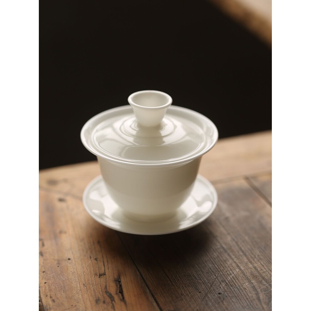 Plaything Collection เครื่องลายครามสีขาว Gaiwan Sancai ชาม Ruoshen ถ้วยสีขาวหยก Chaozhou Kung Fu ชาบางยางถ้วยชาชุดชา – โปรปัง