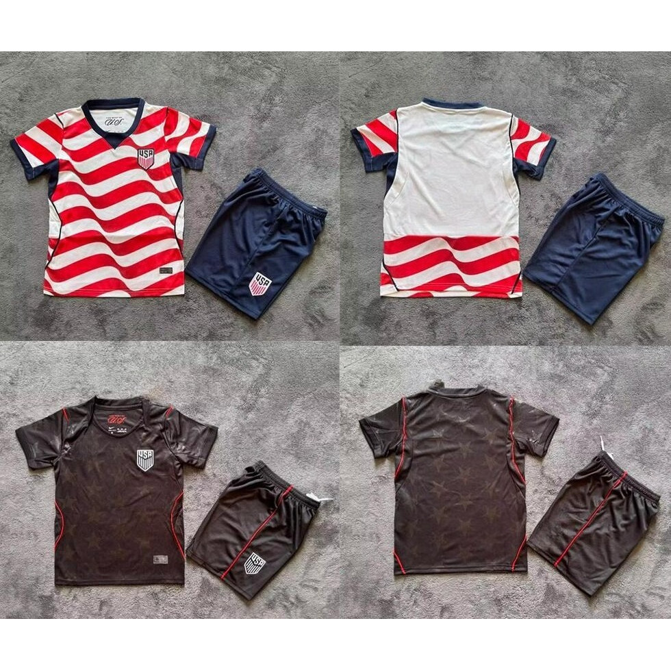 ใหม่!! 26/27 เสื้อฟุตบอลแขนสั้นสําหรับเด็ก USA Home & Away 16-28