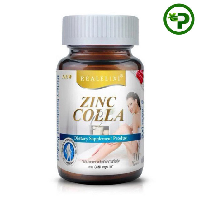 REAL ELIXIR Zinc Colla-C 30 เม็ด เรียล อิลิคเซอร์ ซิงค์ คอลล่า-ซี  EXP. 04/03/2026