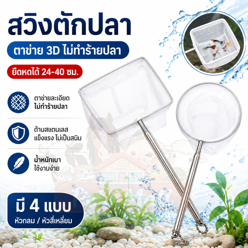 กระชอนตักปลา Aquapro 3D Net ตาข่ายละเอียดไม่คม ด้ามสแตนเลส ที่ตักปล ยืดพับได้ สำหรับตักปลา กุ้ง หอย