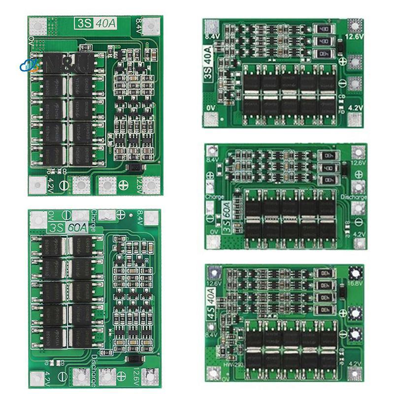 N & U 3S 4S 40A 60A Li-ion Charger Protection Board 18650 BMS สําหรับเจาะมอเตอร์ 11.1V 12.6V/14.8V 1