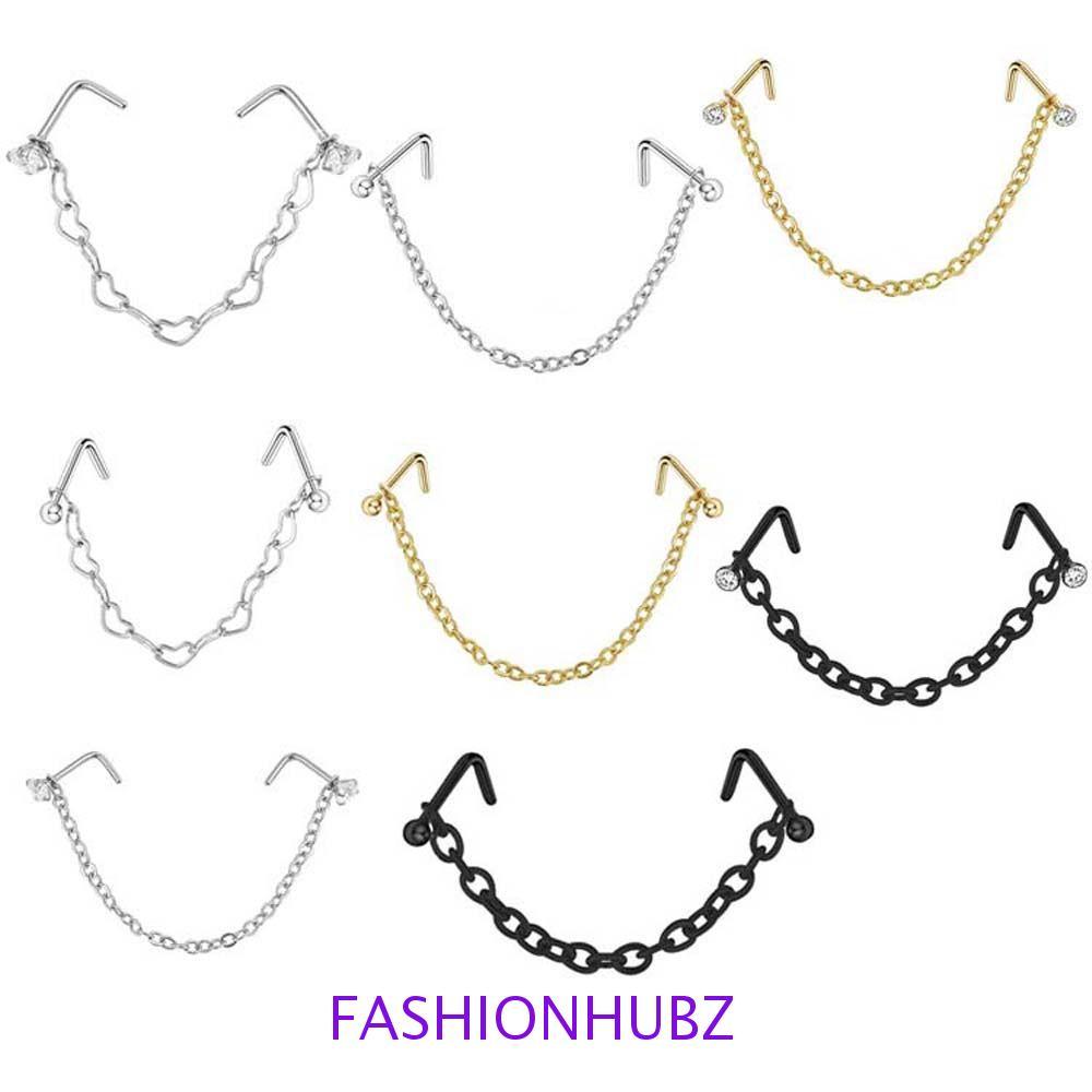 FASHIONHUBZ แหวนเจาะจมูกผู้ชาย Punk สแตนเลส Love Heart Chain Nostrail Ball Septum แหวน Septum แหวน
