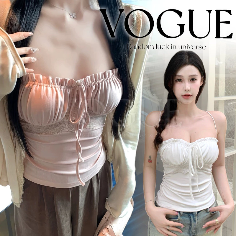 Vogue🌟พร้อมส่ง🌟 เสื้อเกาะอกเข้ารูปแต่งโบว์ ใส่ได้หลายแบบ สีสันสดใส ใส่ไปทะเล (FY2949)