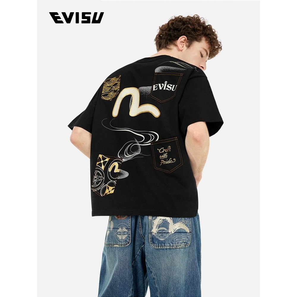 EVLSU Seagull โลโก้พิมพ์เสื้อยืดแขนสั้นผ้าฝ้ายพรีเมี่ยม 100% คู่หลวมสบายๆด้านบน 5.4