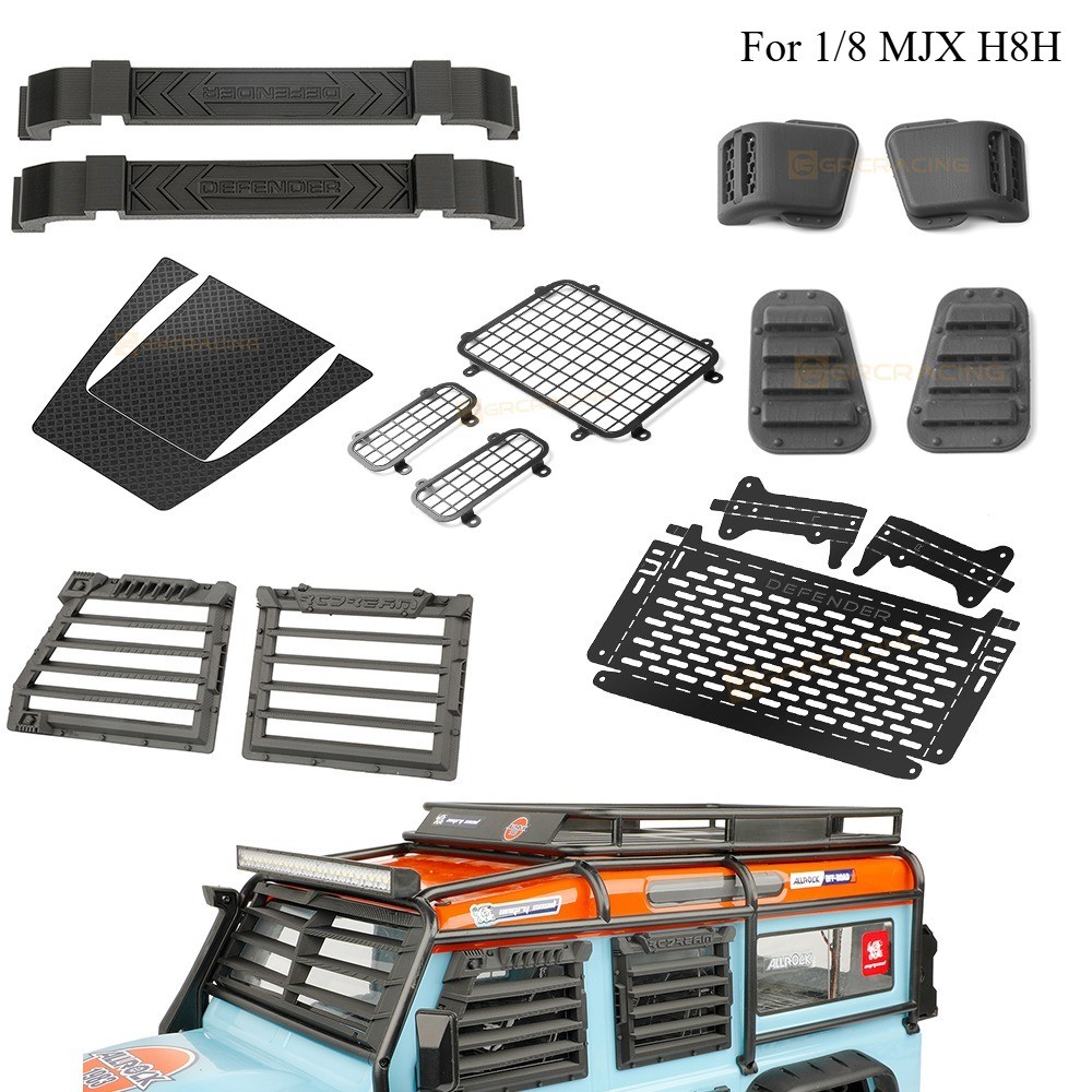 รูปลักษณ์การปรับเปลี่ยนแบบคงที่ตกแต่งสําหรับรถยนต์ตีนตะขาบ RC 1/8 MJX H8H Defender