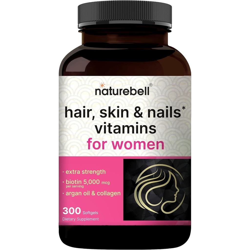 NatureBell Hair, Skin & Nails* วิตามินสําหรับผู้หญิง – 5000mcg ไบโอติน, คอลลาเจน, เคราติน, กรดไฮยาลู