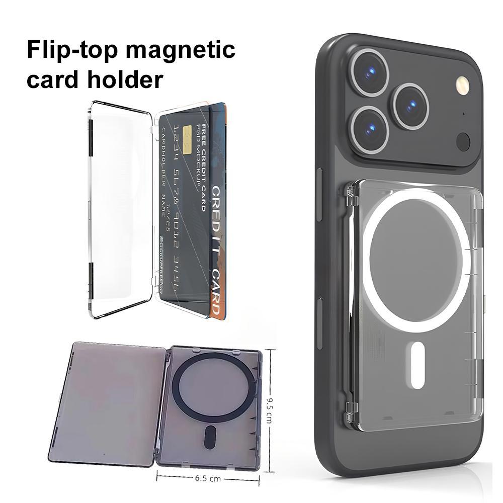 โปร่งใส Magnetic ซองใส่บัตรกันกระแทก บางเฉียบ พร้อมขาตั้งแม่เหล็ก ที่ใส่บัตรแบบกดด้านข้าง For iPhone