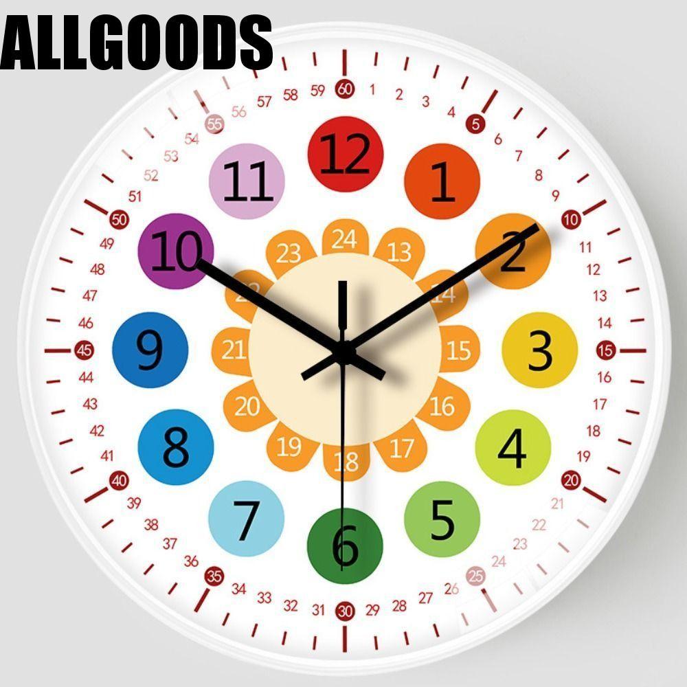 ALLGOODS นาฬิกาแขวน, นาฬิกาการเรียนรู้ที่ทันสมัยเรียบง่าย, ตกแต่งผนังเงียบปิดเสียงโรงเรียนนาฬิกาสีอิเล็กทรอนิกส์แบบไม่มีหมัด