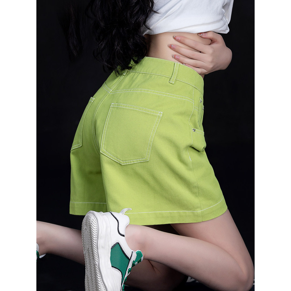 Korean shorts cicishop1 กางเกงขาสั้นสบาย กางเกงขาสั้นผ้าเดนิมทรงเอทรงหลวมแบบบางสําหรับฤดูร้อนเอวสูง