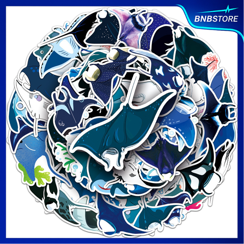🍀ส่งจากไทย🍀 50แบบ สติกเกอร์ ปลากระเบนแมนตา ปลากระเบนราหู manta ray cartoon marine animals Sticker พร้อมส่ง
