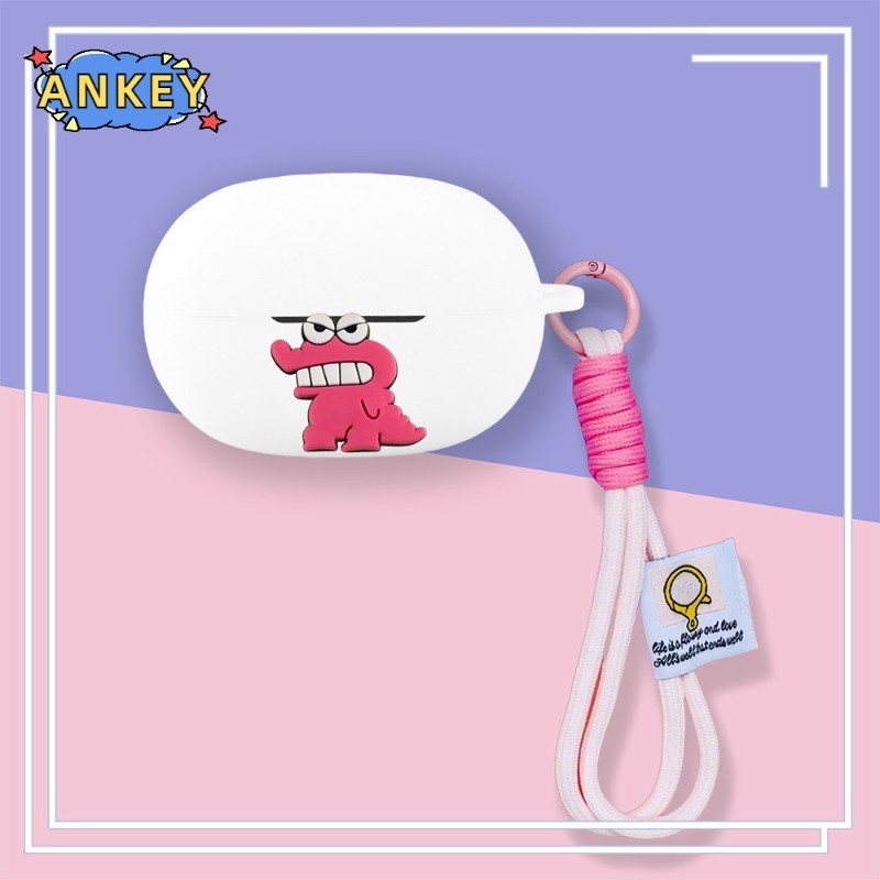 Suitable for EarFun Clip 2 Case Earphones Premium Silicone cute Pink dinosaur Cartoon pattern Cover 