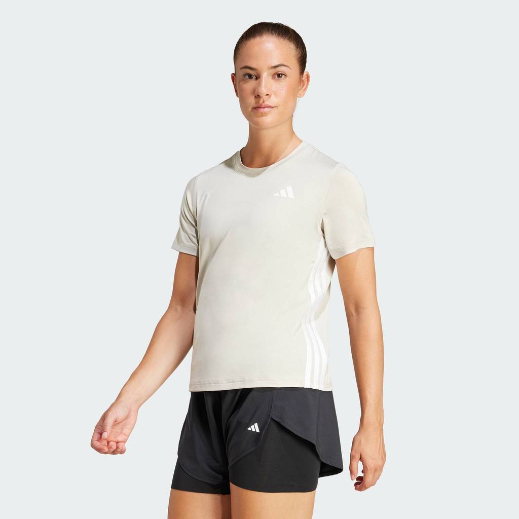 adidas Gym & Training เสื้อยืดออกกำลังกาย Train Essentials 3-Stripes ผู้หญิง สีเบจ JD6530