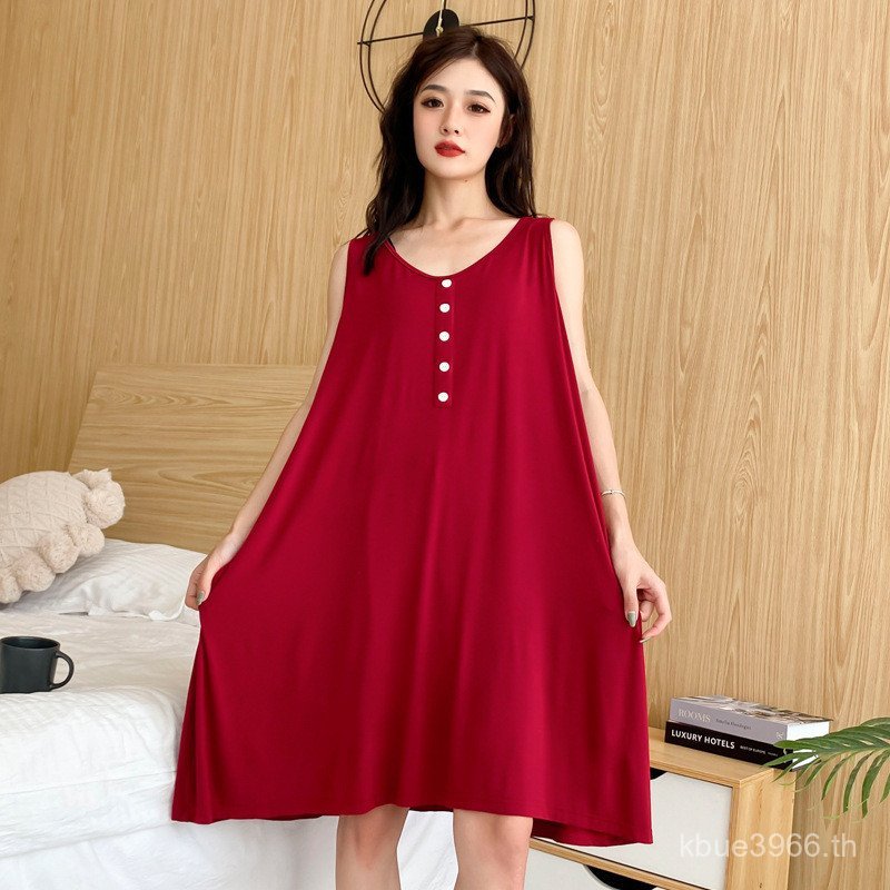 เสื้อผ้าบ้านรอบคอ Nightdress ชุดนอนสไตล์ใหม่ขนาดเสื้อสวมหัว Modal สาวอ้วน 140 กก.หญิงฤดูร้อนชุดเสื้อ