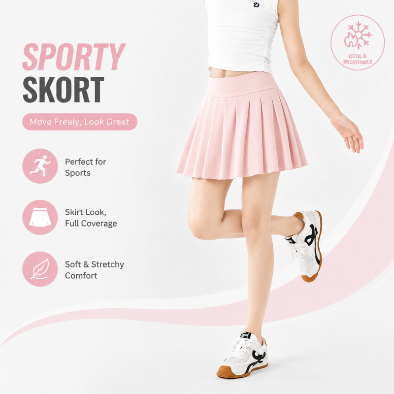 Girls Ice Silk Quick-Dry Pleated Skort | กระโปรงเทนนิสเอวสูงป้องกันการสํารวจ