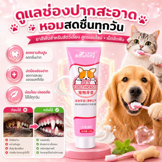 ชุดแปรงฟันสัตว์เลี้ยง แปรงฟันหมา แปรงฟันแมว แปรงสีฟัน+ยาสีฟัน สามารถกลืนกินได้ ลดการสะสมของแบคทีเรีย