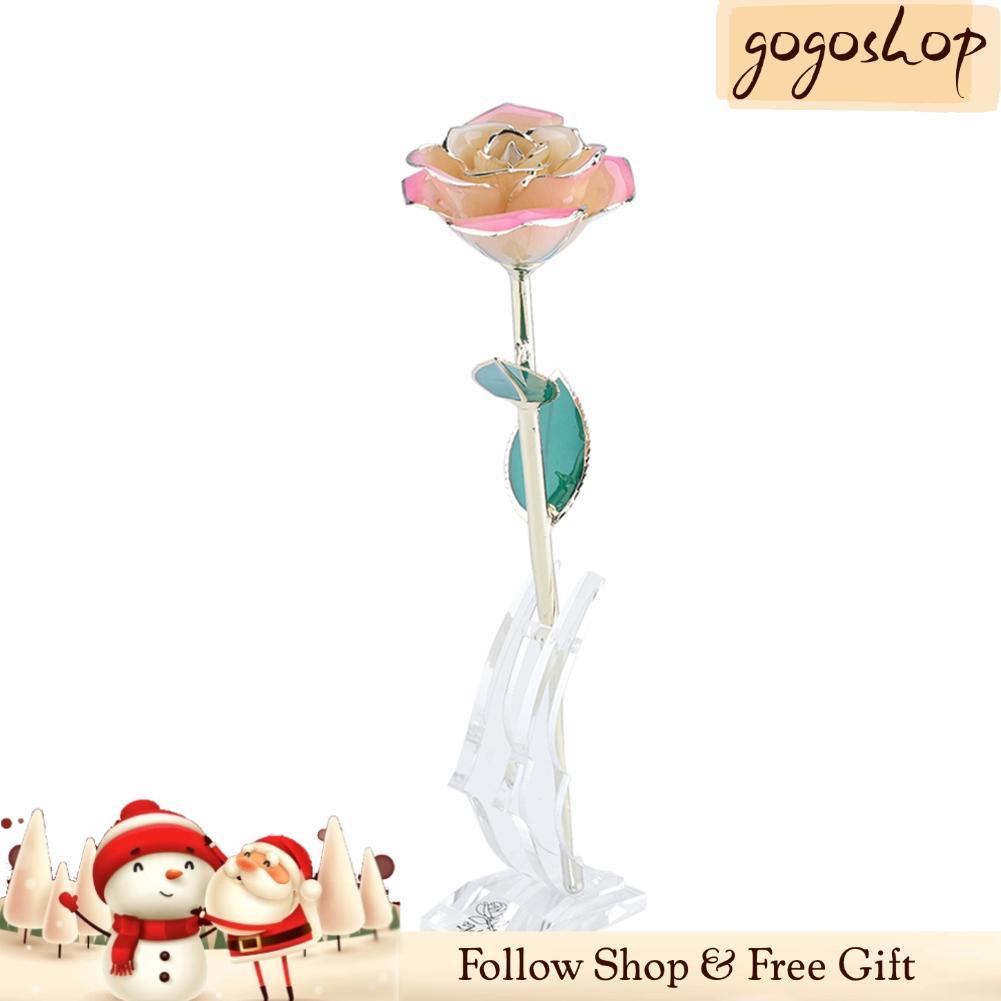 Gogoshopp ZJchao Pink White Gold Rose Love Forever Long Stem 24k จุ่มของขวัญสำหรับเธอ (สีขาว - ชมพู)