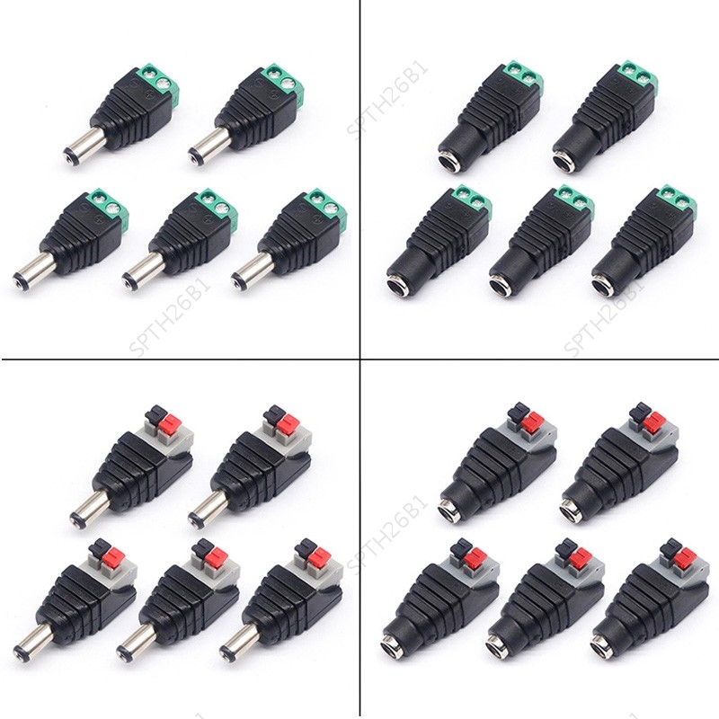 5pcs DC ชายหญิง power Connector 5.5*2.1 มม.ปลั๊กบวกลบ to บัดกรีความดัน terminal LED สายไฟ TH26B1