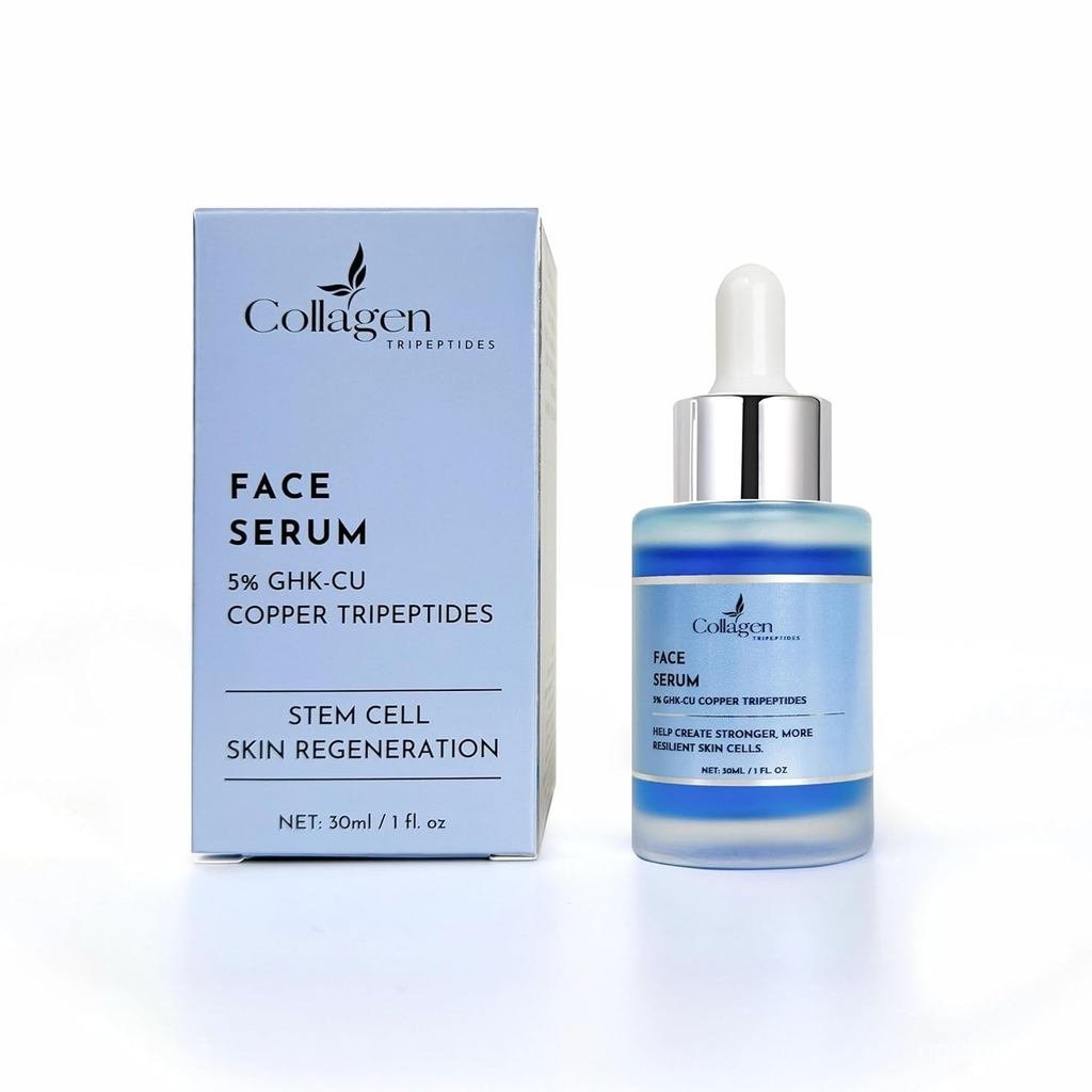 5% Copper Tripeptide GHK-Cu + Palmitoyl Tripeptides เซรั่มใบหน้าและคอฟื้นฟูผิว, รองรับต่อต้านริ้วรอย
