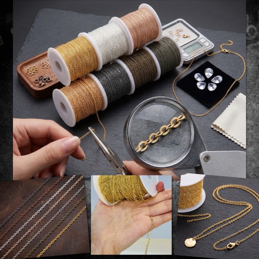 สร้อย โซ่ สแตนเลส DIY สำหรับทำ เครื่องประดับ ขนาด 1.5 มม. ยาว 5 เมตร สร้อยคอ ข้อมือ เกรดพรีเมี่ยม