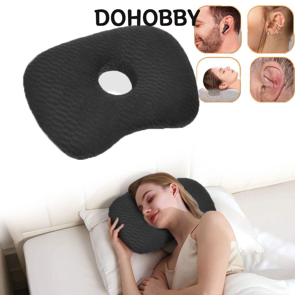 DOHOBBY โดโฮบบี้ หมอนเจาะหู,ผ้าฝ้ายบรรจุระบายอากาศโค้งด้านข้างหมอนนอน,ทําความสะอาดง่ายตามหลักสรีรศาสตร์แบบพกพาสบายหมอนที่มีรูหูสําหรับอาการปวดหู