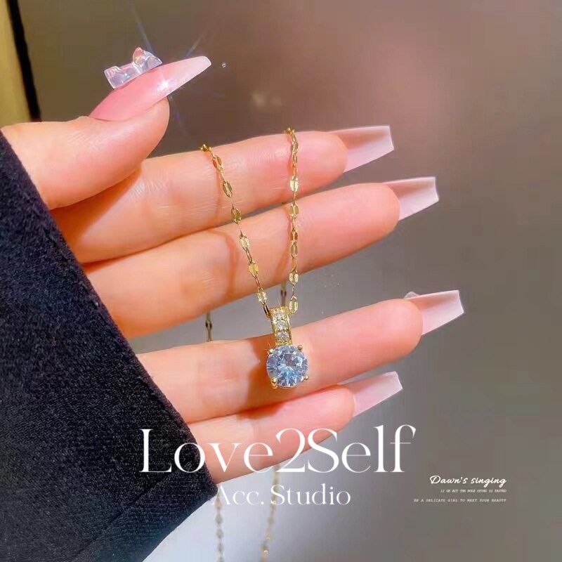 Love2selfX236 Dainty Women Solitaire CZ จี้สร้อยคอสแตนเลสทนภัยคุกคาม Hypoallergenic 40+5 ซม.Gold Sil