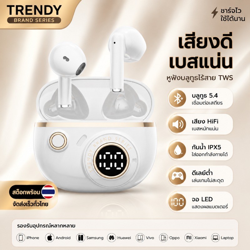[คลังสินค้าพร้อม] หูฟังไร้สายบลูทูธ 5.4 TWS J08c หูฟังเบส Hi-Fi จอแสดงผล LED สําหรับ IPhone Android