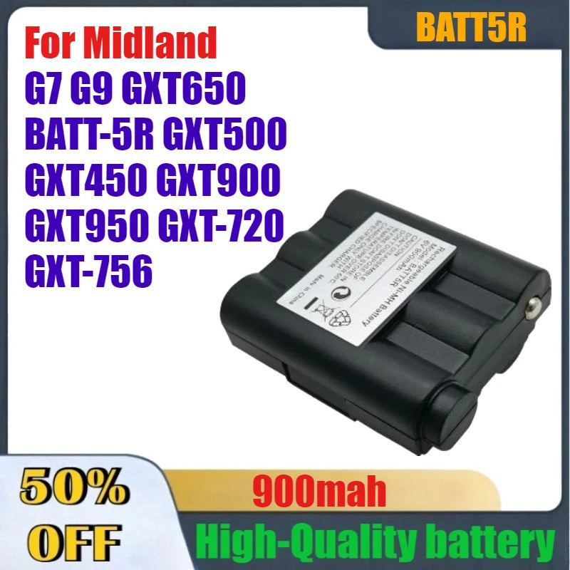 900mAh แบตเตอรี่คุณภาพสูง BATT5R สําหรับ Midland G7 G9 GXT650 BATT-5R GXT500 GXT450 GXT900 GXT950 GX