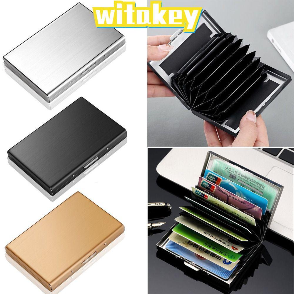 WITAKEY กระเป๋าเงินพกพาสแตนเลส ออกแบบเพื่อการท่องเที่ยว ป้องกัน RFID มีช่องสำหรับบัตร 6-10 ใบ