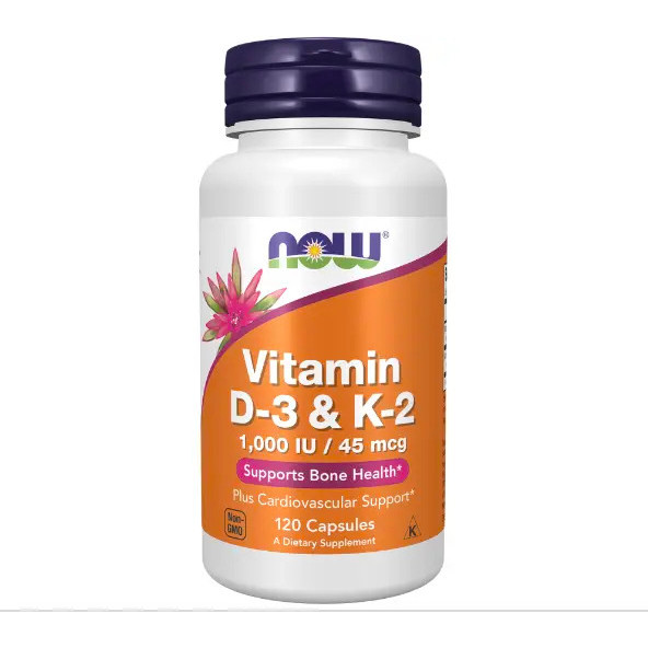 Now Vitamin D-3 1000IU K-2 45mcg K2 / Vitamin D3 K2 120 Capsules