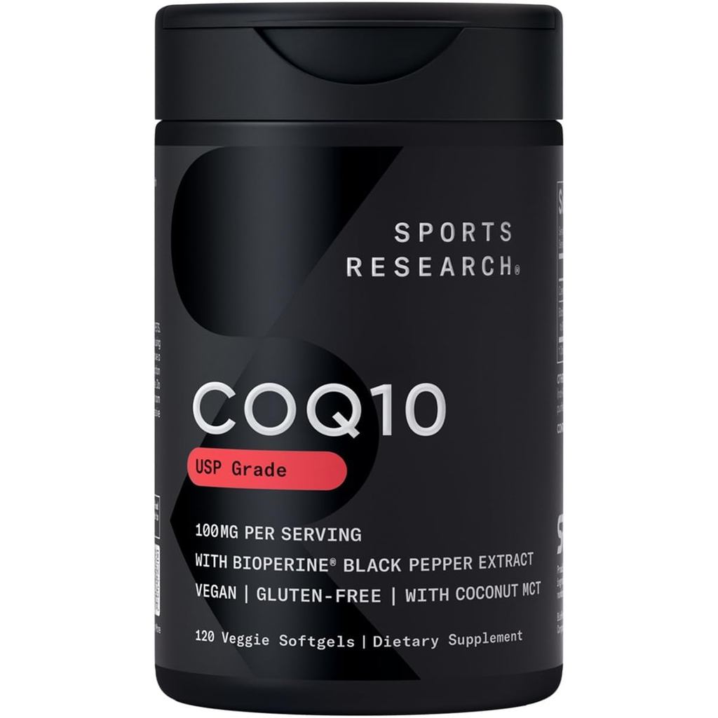 Sport Research CoQ10 (100มก.) กับโคโค넛 ออยล์และไบโอเพอรินจากพริกไทยดำ เพื่อเพิ่มการดูดซึม รับรองมังส