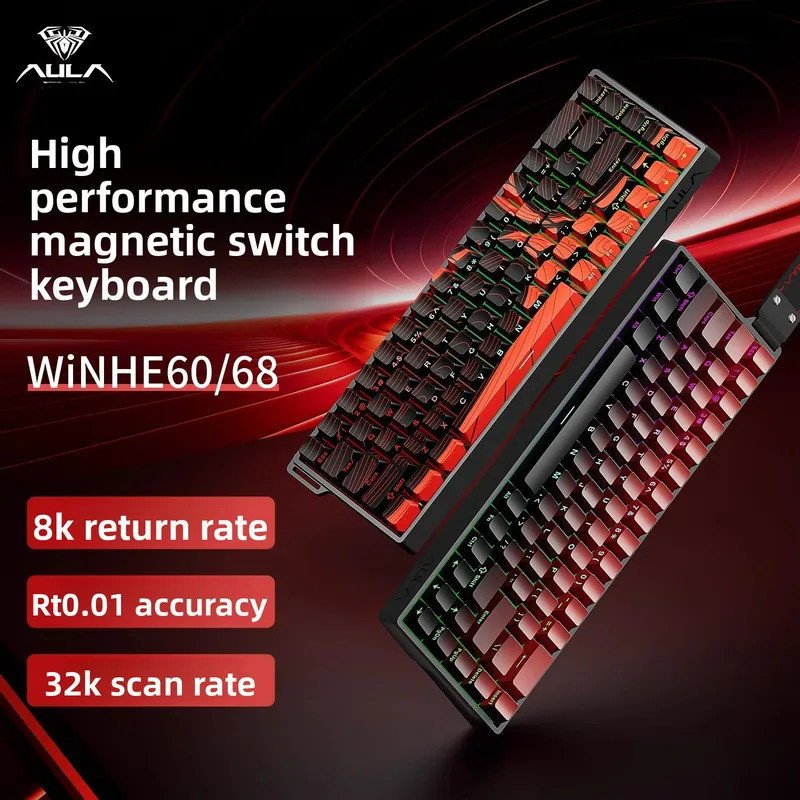 AULA WIN60 WIN68 HE คีย์บอร์ดแม่เหล็ก Esports Rapid Trigger 8K กลับ RGB Hotswap คีย์บอร์ดเกมแบบมีสาย