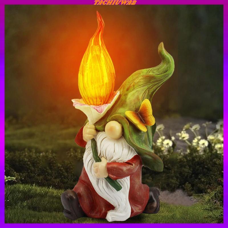 [Tachiuwa2] Garden Gnome รูปปั้นเรซิ่น Gnome ตุ๊กตาเรซิ่น Gnome พร้อมไฟ LED พลังงานแสงอาทิตย์ตกแต่งฤ