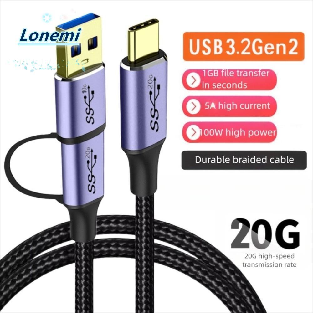LONEMI สาย USB 3.2 Type-C, PD 100W 4K @ 60Hz สายชาร์จเร็ว, Professional 20Gbps 0.25-2m ชายกับชาย USB