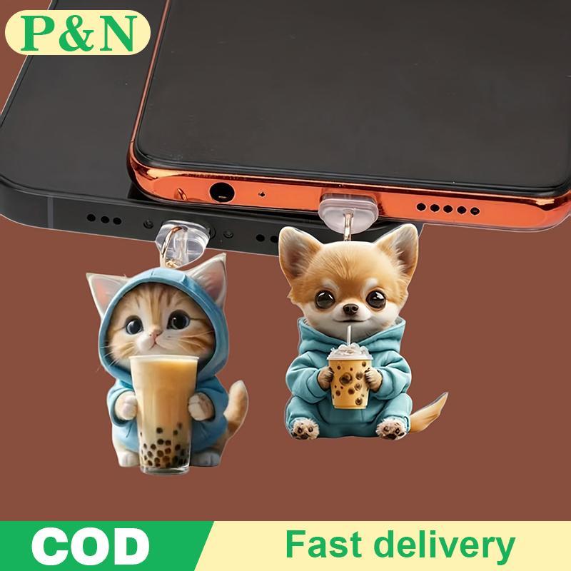[P&N] น่ารัก 2D แมวโทรศัพท์ Anti Dust Cap ชาร์จพอร์ตปลั๊กสําหรับ IPhone Type C ป้องกันฝุ่น Stopper Accessorie [cod]