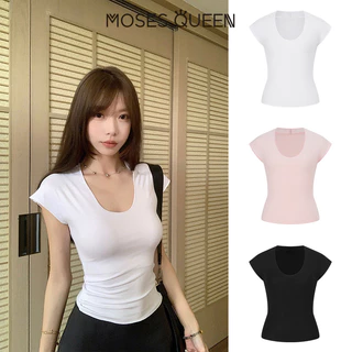 MOSESQUEEN โมเสสควีน เสื้อยืดแขนสั้นคอกลม เรียบหรู เหมาะสำหรับหน้าร้อน #63638