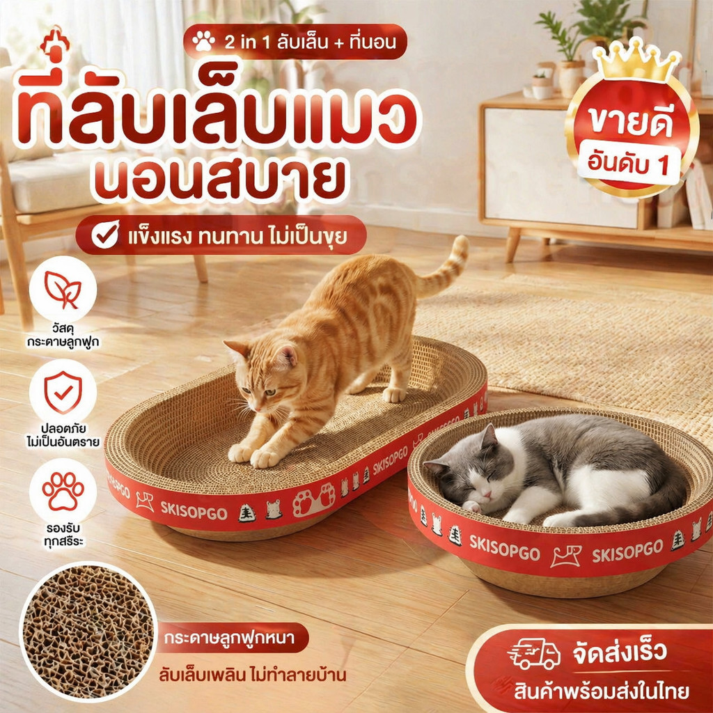 ที่ลับเล็บแมว ที่ฝนเล็บแมว ที่นอนแมว2in1 อเนกประสงค์ ทนทาน เพิ่มความทนทานต่อการสึกหรอ