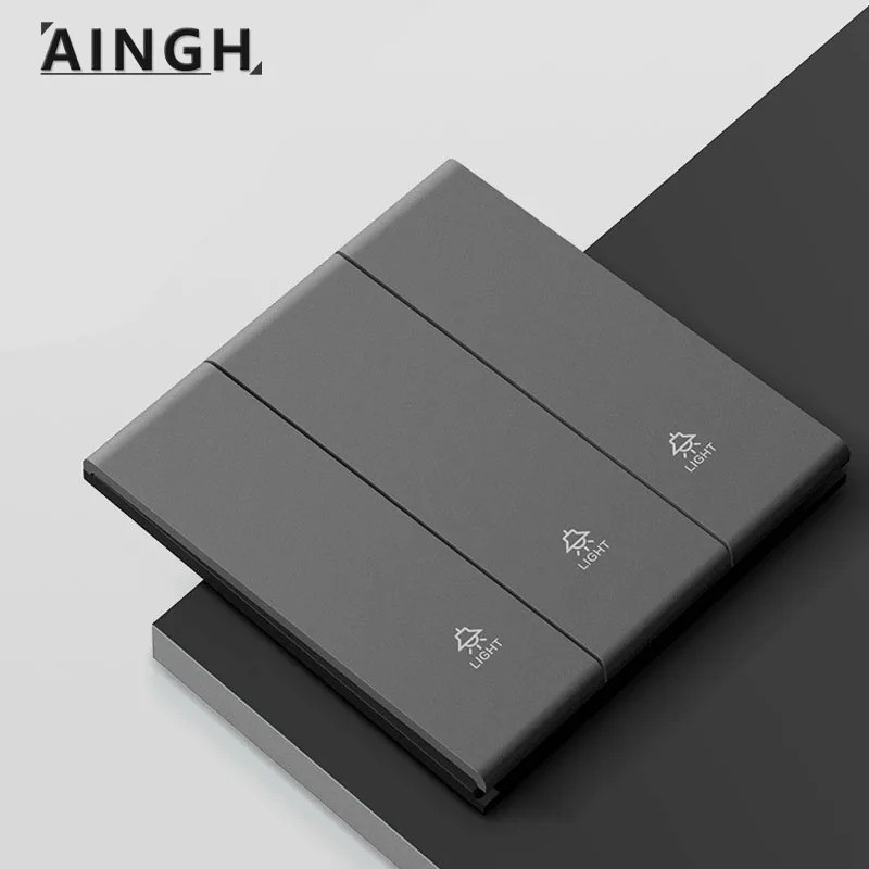 สวิตช์ไฟ Wall Touch ไฟฟ้าสีเทา Ultra-Thin EU 1 2 3 4 Gang 1 2Way On Off TV Power ปุ่ม Controller ตกแ