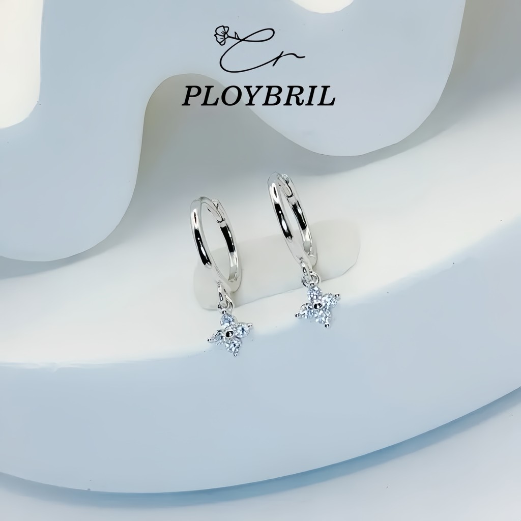 PLOYBRIL ต่างหูห่วงเงิน รุ่น Florette ต่างหูเงิน Lucky Clover E072