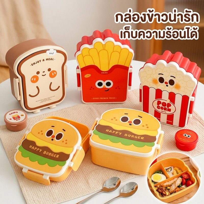 น่ารัก French Fries กล่องอาหารกลางวัน Leakproof คอนเทนเนอร์อาหารขนมขบเคี้ยว Bento กล่องโรงเรียนปิคนิคอาหาร ราคา ถูกที่สุด ดีลบีเคเค