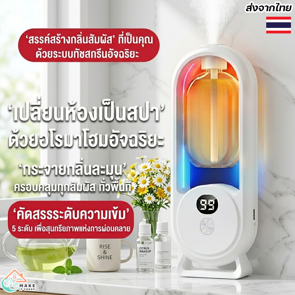 เครื่องพ่นน้ำหอมอัตโนมัติ อโรมาเธอราพี ชาร์จ USB เพิ่มความชื้น ปรับได้ 5 โหมด กระจายกลิ่นหอมยาว เหมาะสำหรับห้องและรถ