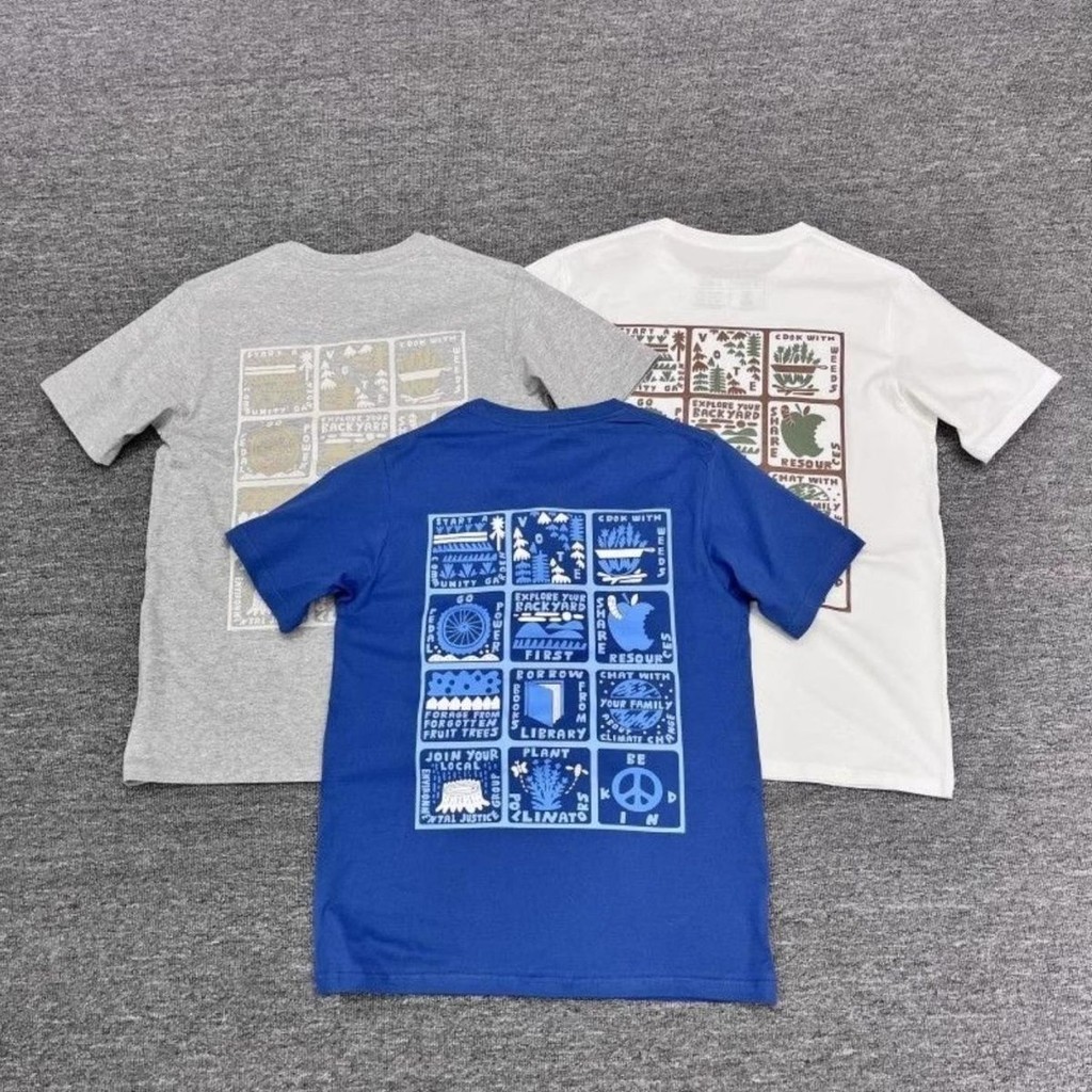 พร้อมสต็อกสไตล์ใหม่ ปาตาโกเนีย/ปาตาโกเนีย เสื้อยืดฤดูร้อนชายผ้าฝ้ายแท้พิมพ์เสื้อยืดคอกลมแขนสั้น