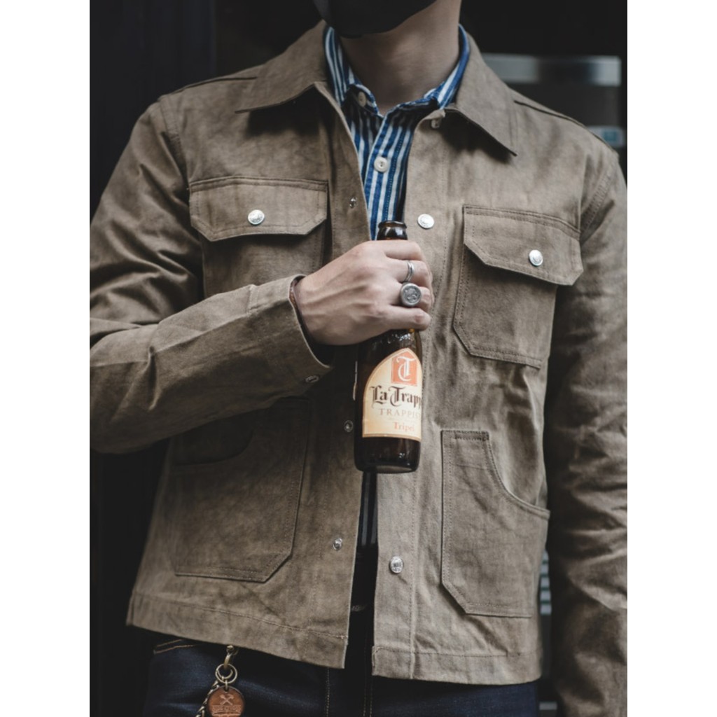 Qingtian Tooling American Retro vintage Oil Wax Jacket Men Ami Khaki Heavy Motorcycle Windbreaker Ja