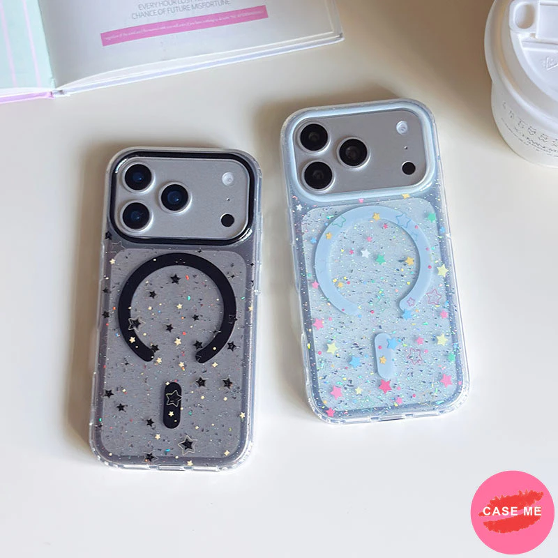 หลากสีรูปดาวGlitterสีทึบโปร่งแสงแม่เหล็กเคสโทรศัพท์สําหรับiPhone 13 14 15 16 17 Pro Max iPhone17airสกปรกทนต่อการตกIMDปกหลังเชลล์ thumbnail 3