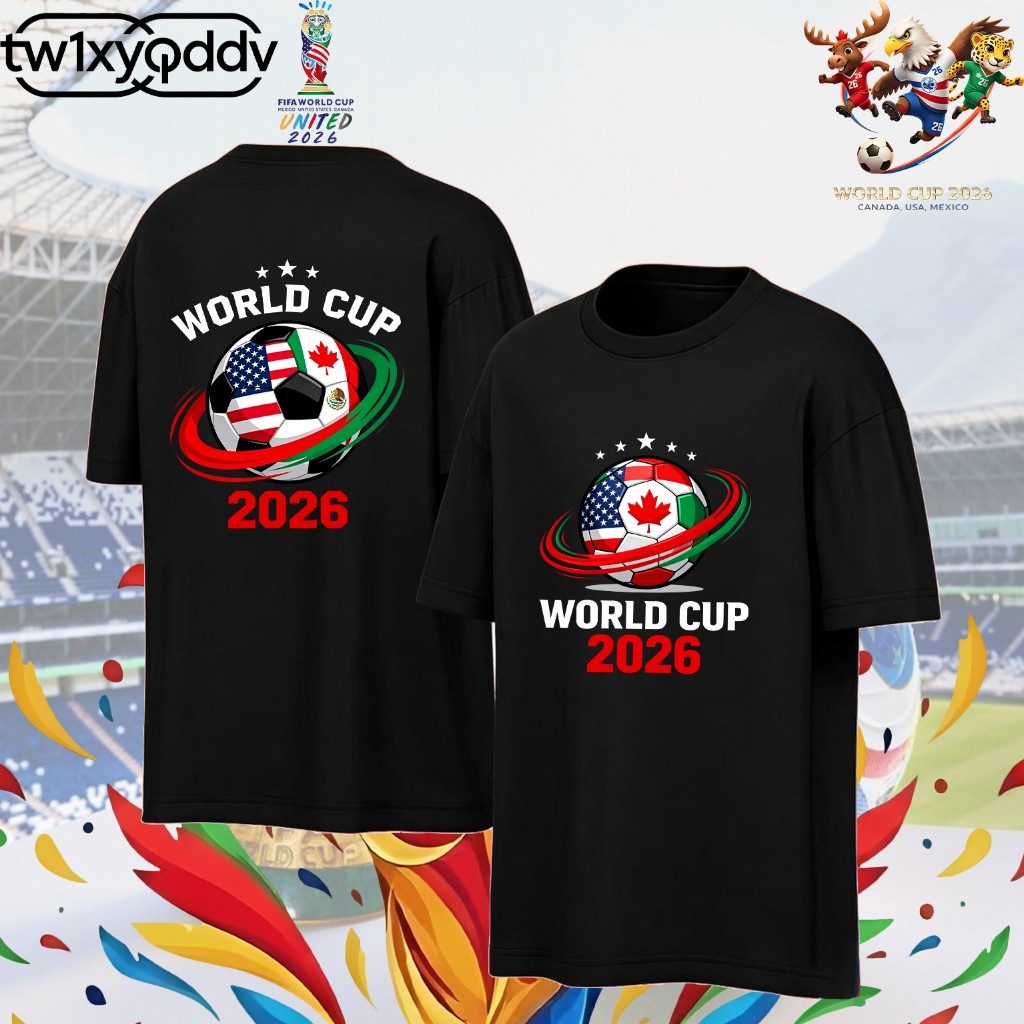 Baju 2026 FIFA World Cup UEFA Champions World Cup Canada Usa Mexico ผ้าฝ้ายแท้คอกลมด้านบน F041S-5XL