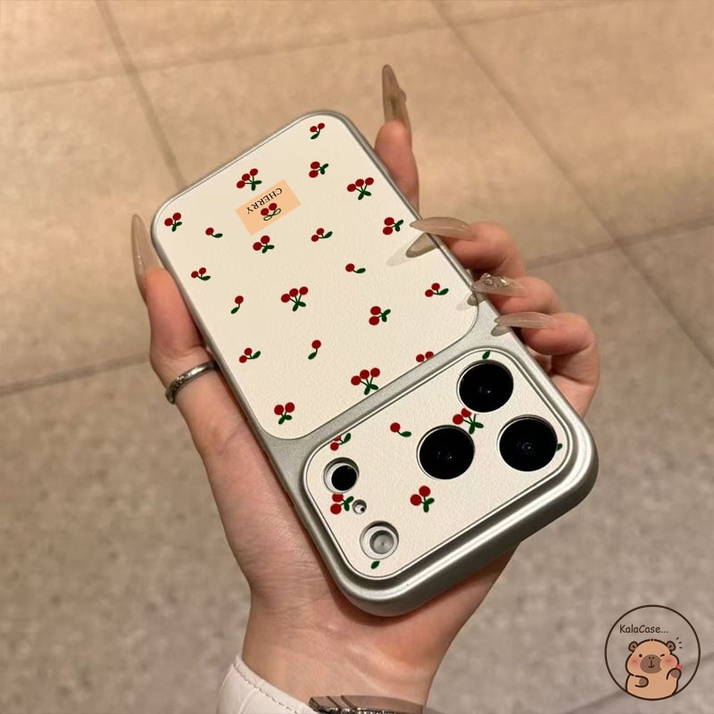 สําหรับ OPPO Reno 15F 15 Pro Max Mini 15C C 14F 14 13F 13 12F 12 FS 11F F 11 10 9 Pro Plus 4G เคสโทรศัพท์สีขาวขนาดใหญ่ดูหน้าต่างหนัง PU น่ารักสีแดง Cherry Label นุ่มปลอกกรณี ฝาครอบ